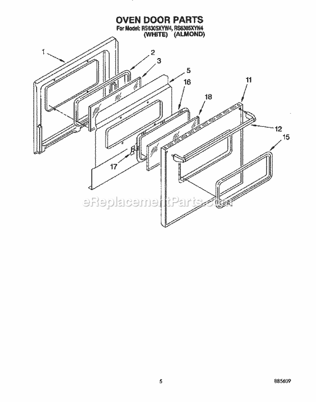 Whirlpool RS6305XYN4 Range Oven Door Diagram