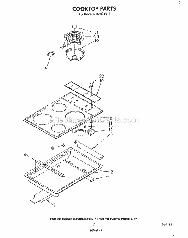 Whirlpool RS630PXK1 Slide in Electric Range Cooktop Diagram