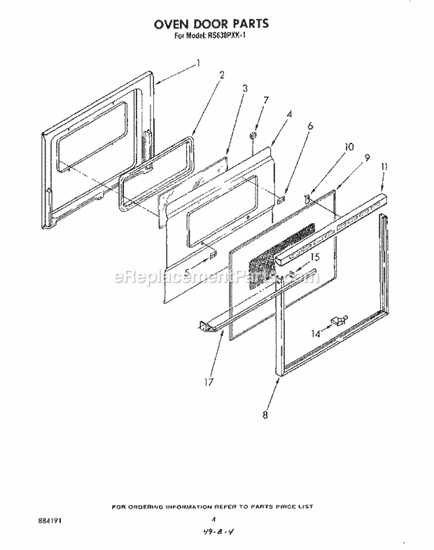 Whirlpool RS630PXK1 Slide in Electric Range Oven Door , Literature and Optional Diagram