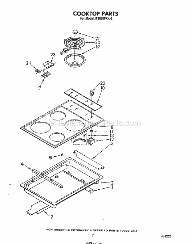 Whirlpool RS630PXK2 Slide in Electric Range Cooktop Diagram