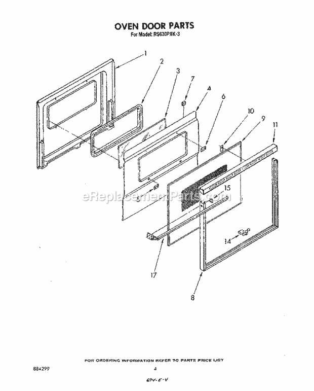 Whirlpool RS630PXK3 Slide in Electric Range Oven Door , Literature and Optional Diagram