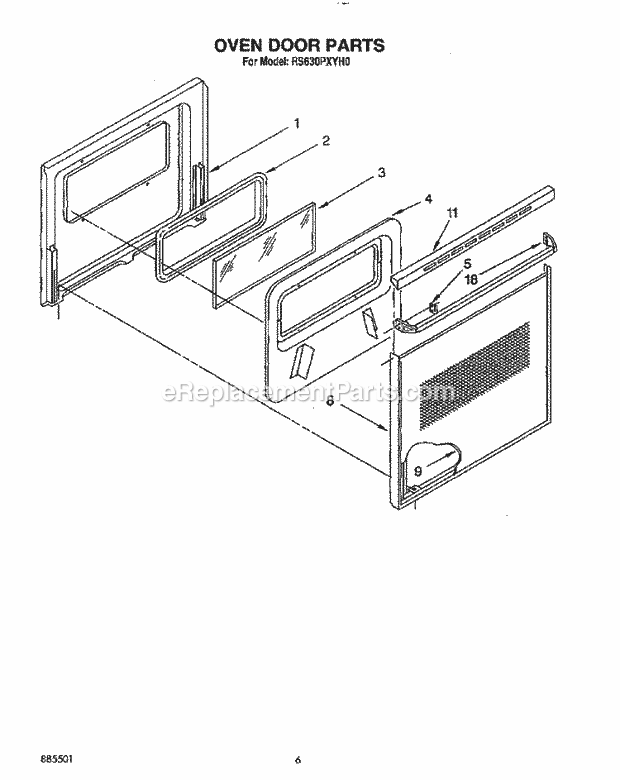 Whirlpool RS630PXYH0 Slide in Electric Range Oven Door, Optional Diagram