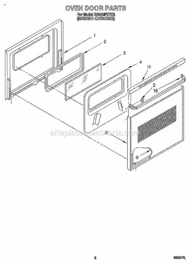 Whirlpool RS630PXYH3 Slide in Electric Range Oven Door Diagram