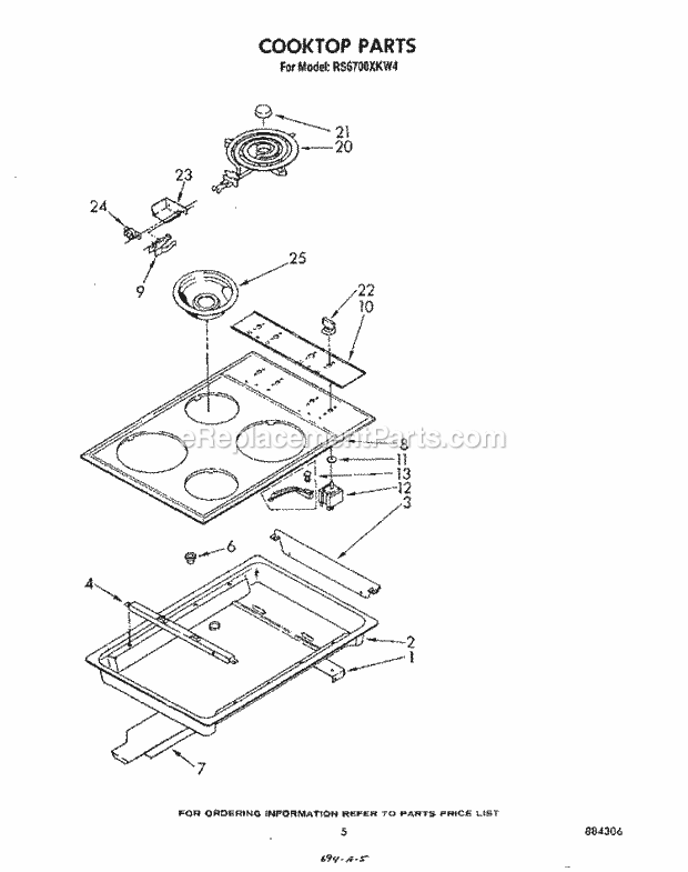 Whirlpool RS6700XKW4 Electric Range Cooktop Diagram