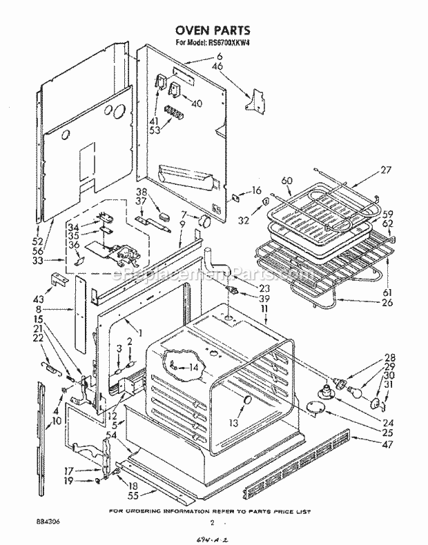 Whirlpool RS6700XKW4 Electric Range Oven Diagram