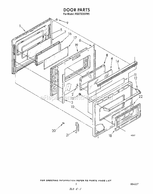 Whirlpool RS6700XVN0 Range Door Diagram