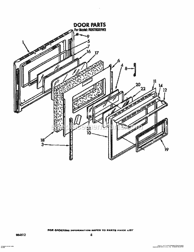 Whirlpool RS6750XVN2 Range Door Diagram