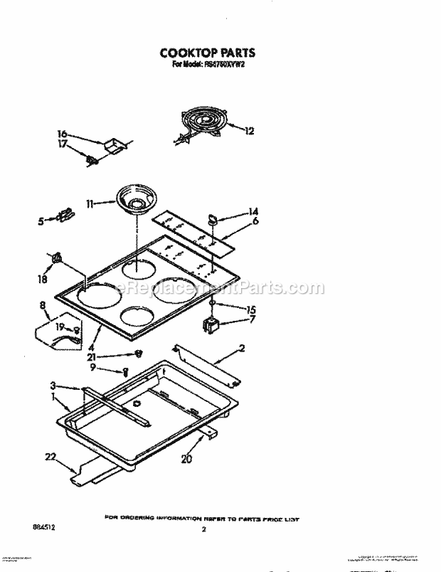 Whirlpool RS6750XVW2 Electric Range Cooktop Diagram