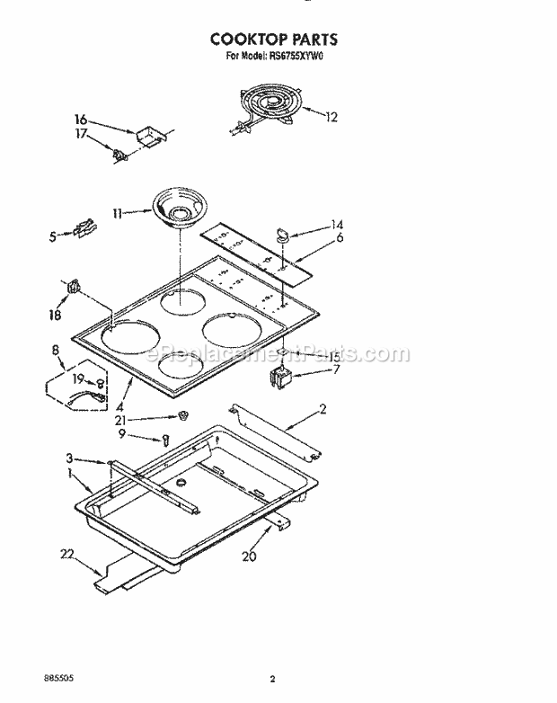 Whirlpool RS6755XYN0 Range Cooktop Diagram