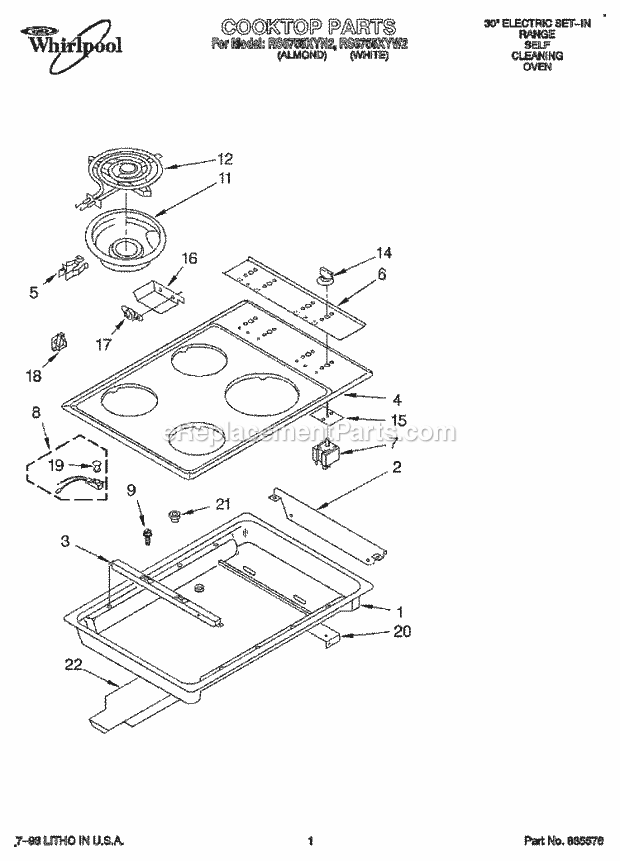 Whirlpool RS6755XYN2 Range Cooktop Diagram