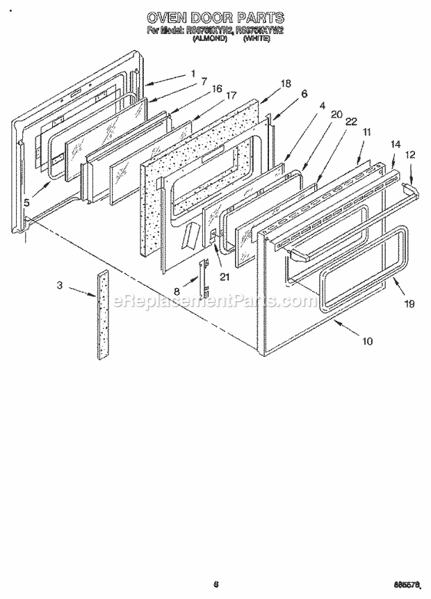 Whirlpool RS6755XYN2 Range Oven Door, Literature Diagram