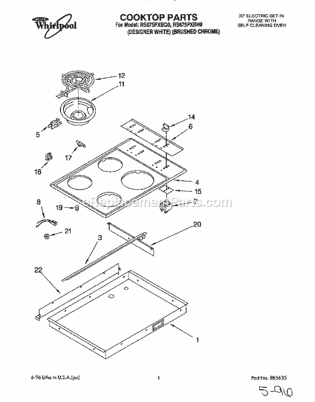 Whirlpool RS675PXBH0 Electric Range and Oven Cooktop Diagram