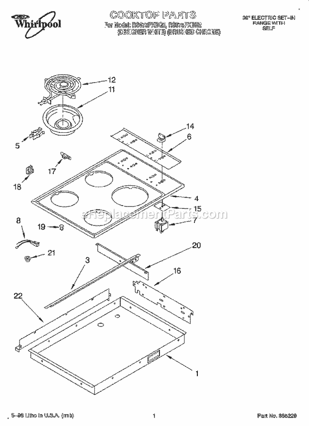 Whirlpool RS675PXBH2 Electric Range and Oven Cooktop Diagram