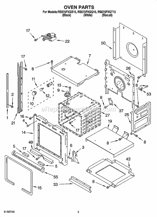 Whirlpool RS675PXGB15 Drop-in Electric Range Oven Parts Diagram