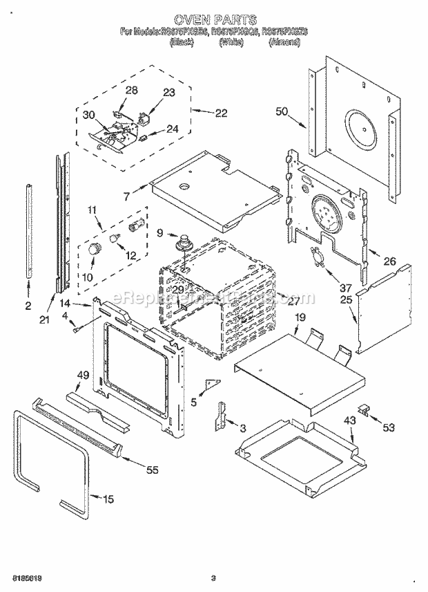 Whirlpool RS675PXGB6 Drop-in Electric Range Oven Diagram