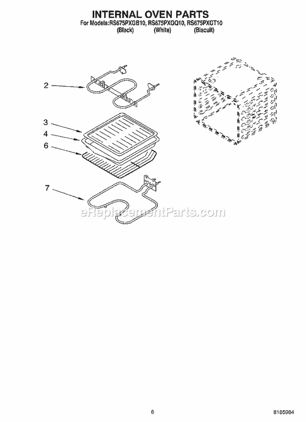 Whirlpool RS675PXGQ10 Drop-in Electric Range Internal Oven Diagram