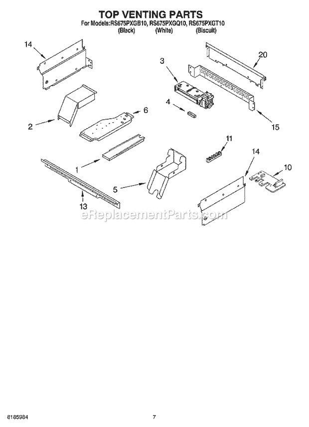 Whirlpool RS675PXGQ10 Drop-in Electric Range Top Venting Diagram