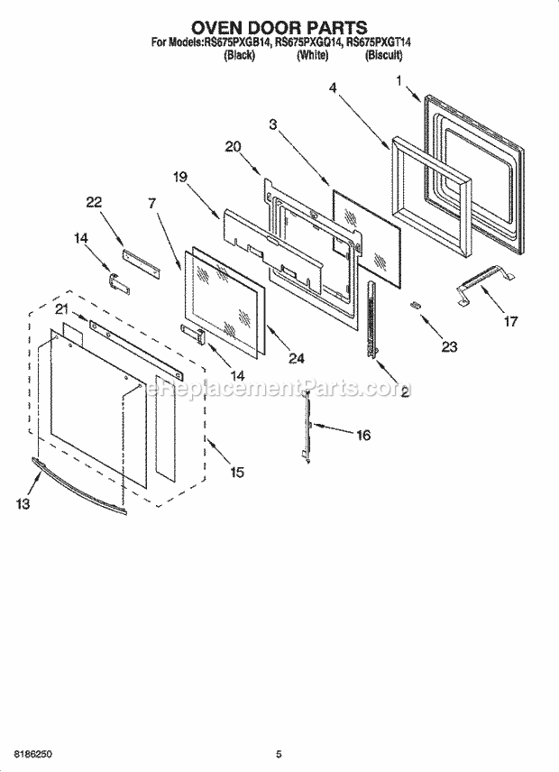 Whirlpool RS675PXGQ14 Drop-in Electric Range Oven Door Parts Diagram