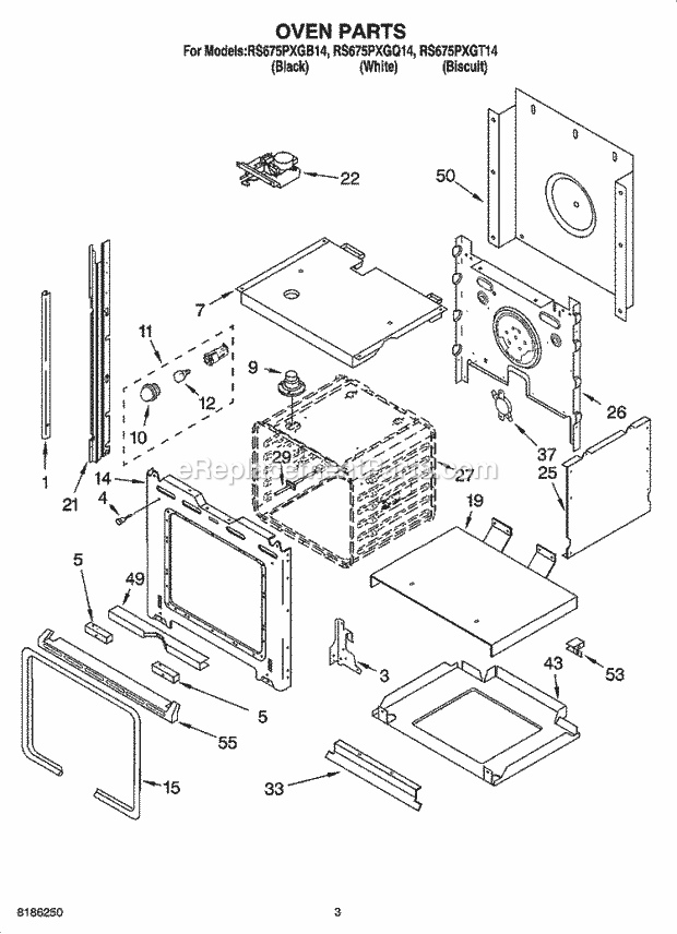 Whirlpool RS675PXGQ14 Drop-in Electric Range Oven Parts Diagram