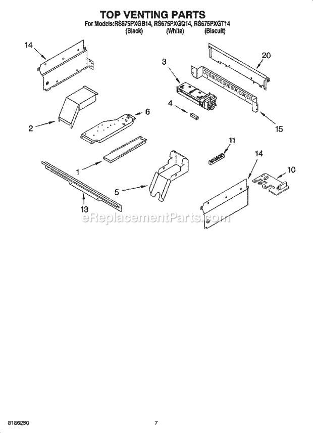 Whirlpool RS675PXGQ14 Drop-in Electric Range Top Venting Parts, Optional Parts Diagram