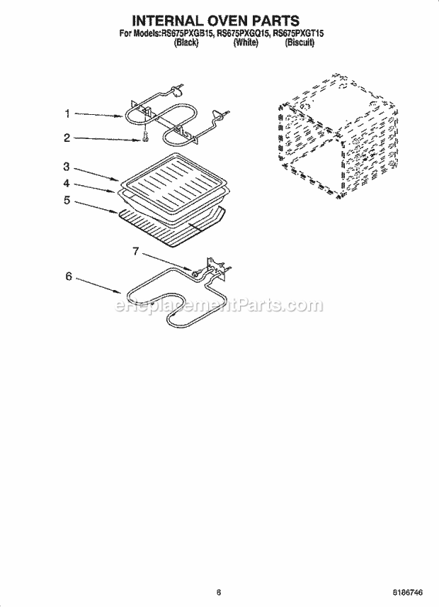 Whirlpool RS675PXGQ15 Drop-in Electric Range Internal Oven Parts Diagram