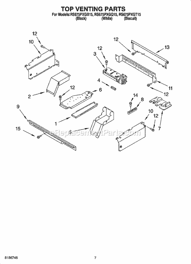 Whirlpool RS675PXGQ15 Drop-in Electric Range Top Venting Parts, Optional Parts Diagram