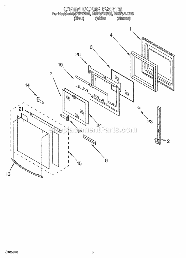 Whirlpool RS675PXGQ6 Drop-in Electric Range Oven Door Diagram