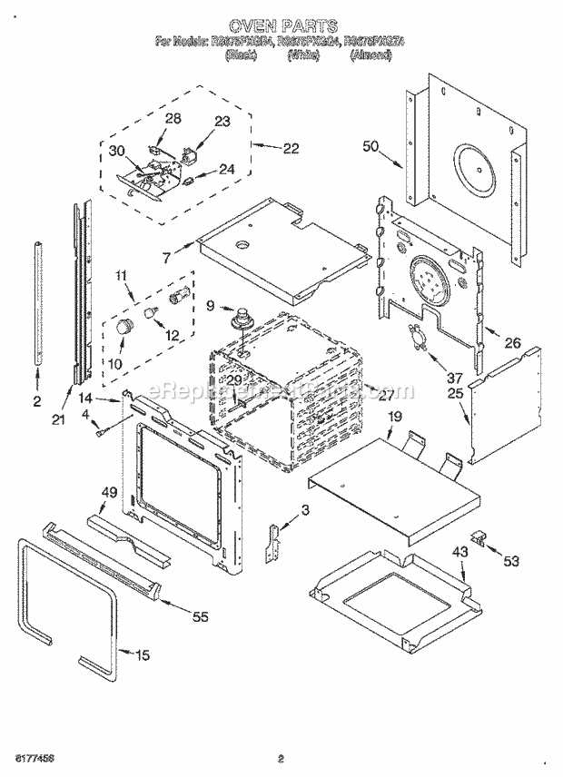 Whirlpool RS675PXGZ4 Drop-in Electric Range Oven Diagram