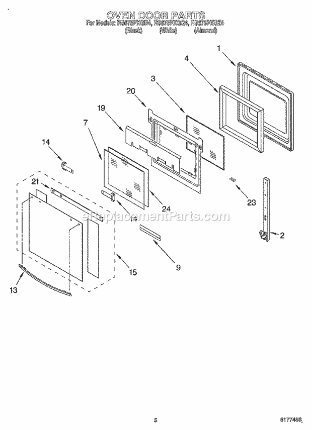 Whirlpool RS675PXGZ4 Drop-in Electric Range Oven Door Diagram