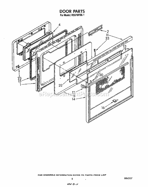 Whirlpool RS675PXK1 Drop-in Electric Range Door Diagram