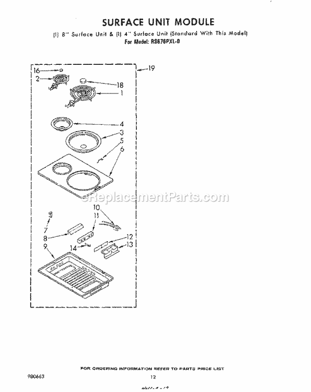 Whirlpool RS676PXL0 Electric Range Surface Unit Diagram