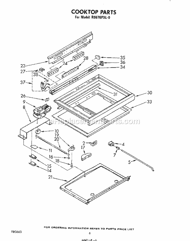 Whirlpool RS676PXL0 Electric Range Cooktop Diagram