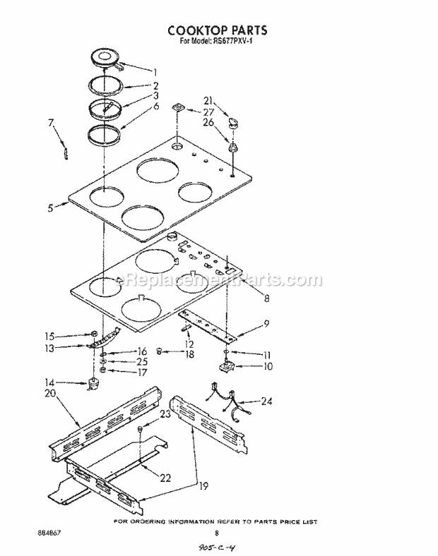 Whirlpool RS677PXV1 Electric Range Cook Top Diagram