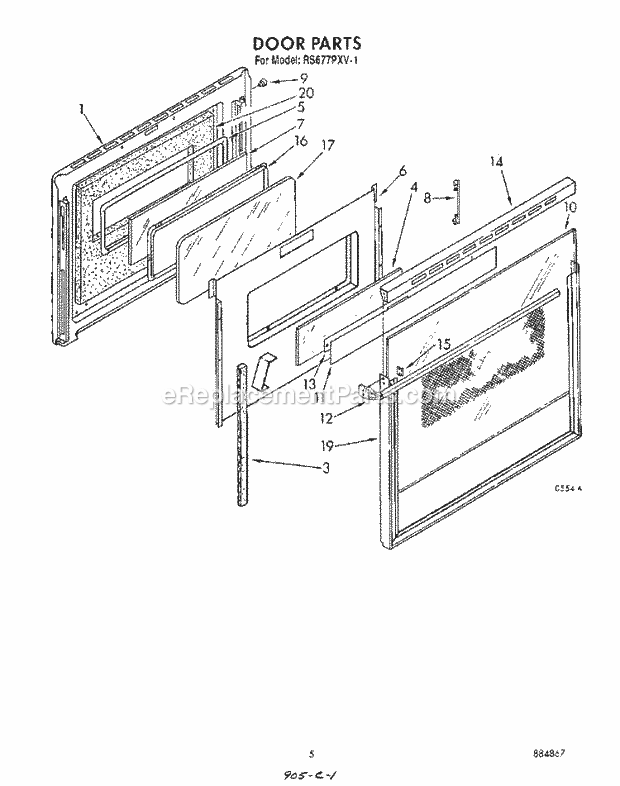 Whirlpool RS677PXV1 Electric Range Door Diagram