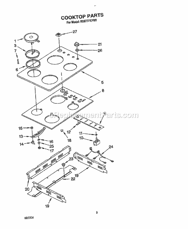 Whirlpool RS677PXYB0 Electric Range Cooktop Diagram