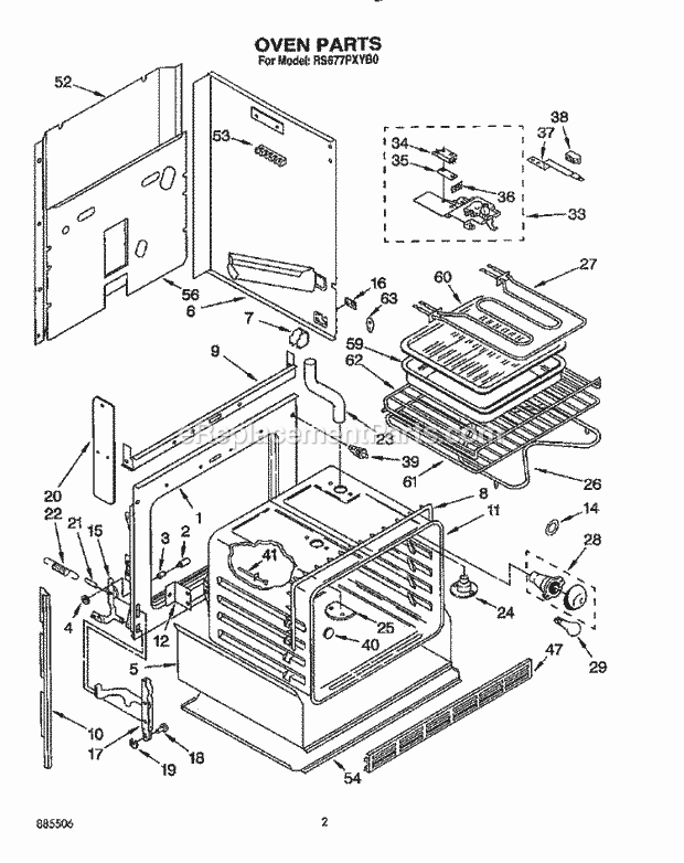 Whirlpool RS677PXYB0 Electric Range Oven Diagram