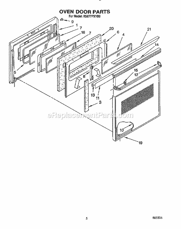 Whirlpool RS677PXYB0 Electric Range Oven Door Diagram