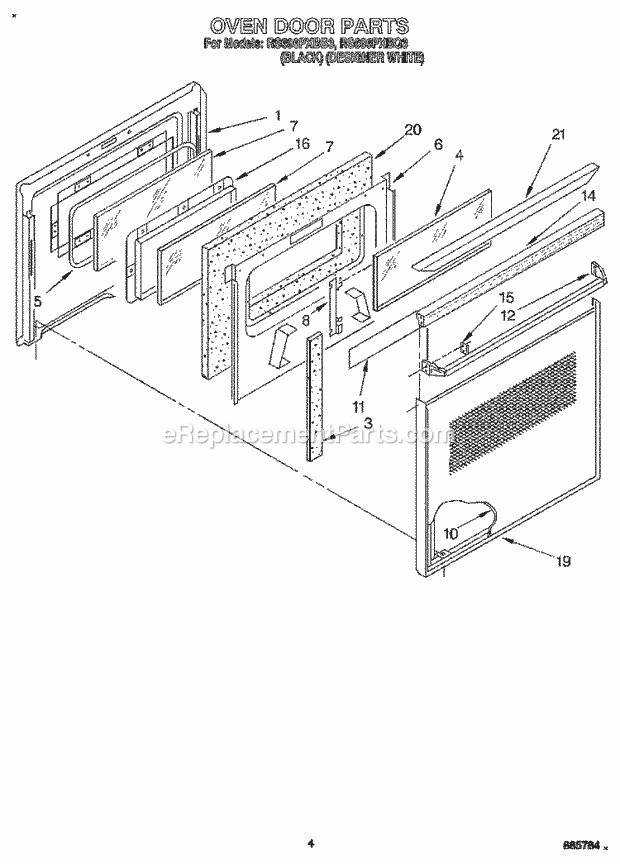 Whirlpool RS696PXBB3 Electric Range and Oven Oven Door Diagram