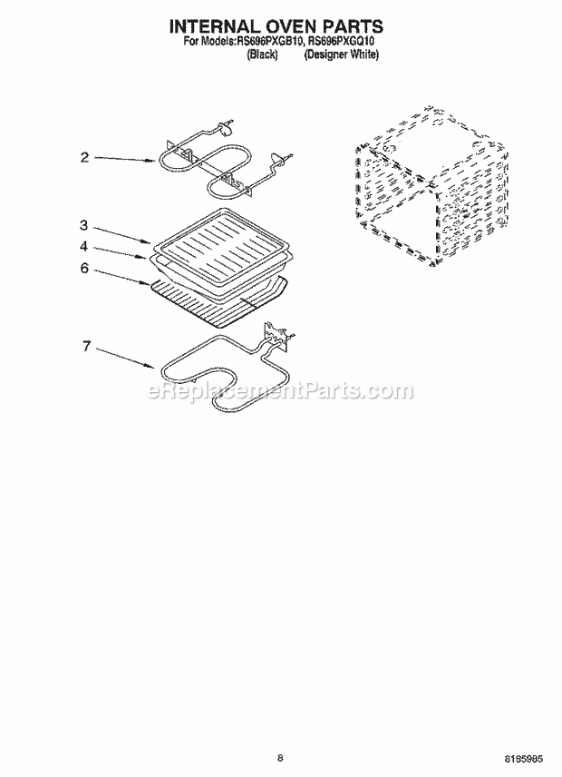 Whirlpool RS696PXGB10 Electric Range Internal Oven Diagram