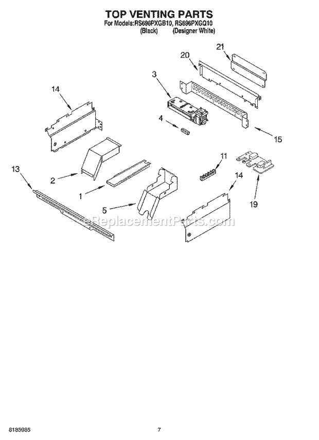 Whirlpool RS696PXGB10 Electric Range Top Venting Diagram