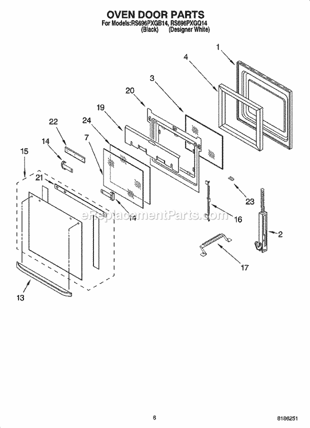 Whirlpool RS696PXGB14 Drop-in Electric Range Oven Door Parts Diagram