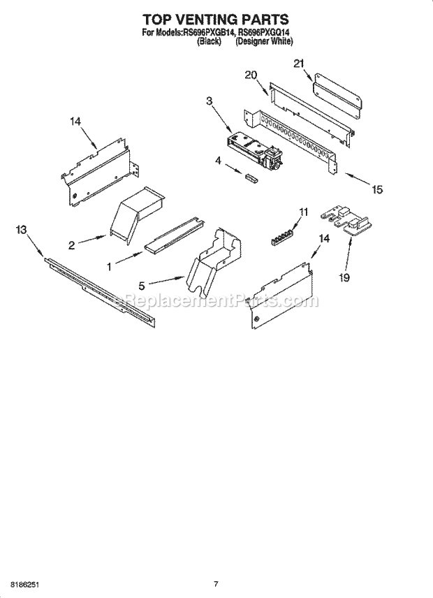 Whirlpool RS696PXGB14 Drop-in Electric Range Top Venting Parts Diagram