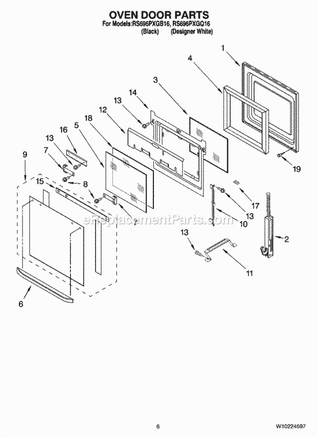 Whirlpool RS696PXGB16 Electric Range Oven Door Parts Diagram