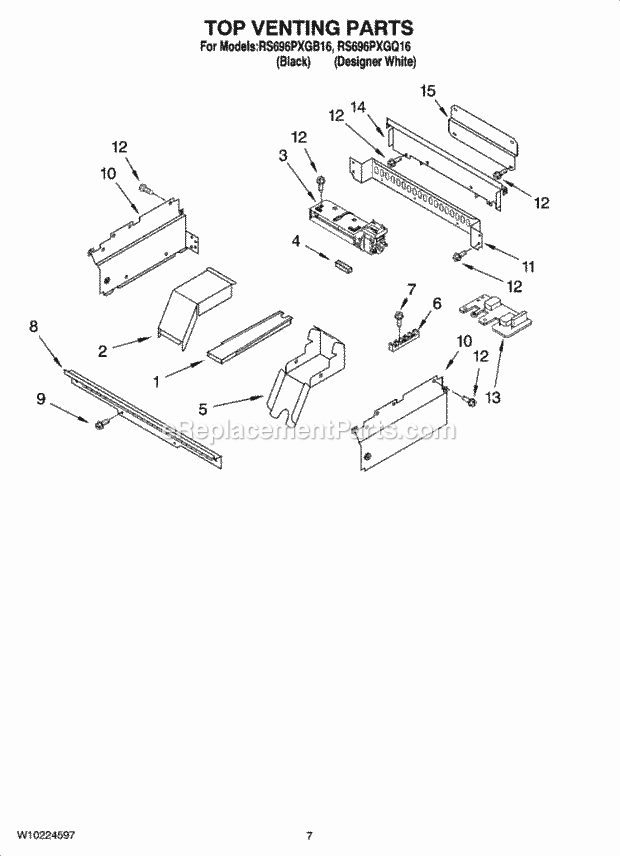 Whirlpool RS696PXGB16 Electric Range Top Venting Parts Diagram