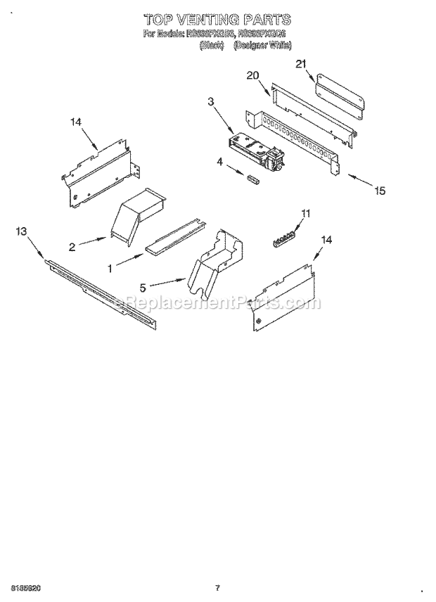 Whirlpool RS696PXGB6 Drop-in Electric Range Top Venting Diagram