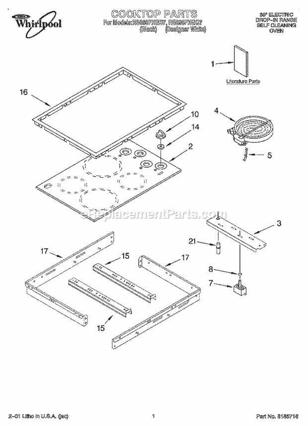 Whirlpool RS696PXGB7 Electric Range Cooktop, Literature Diagram