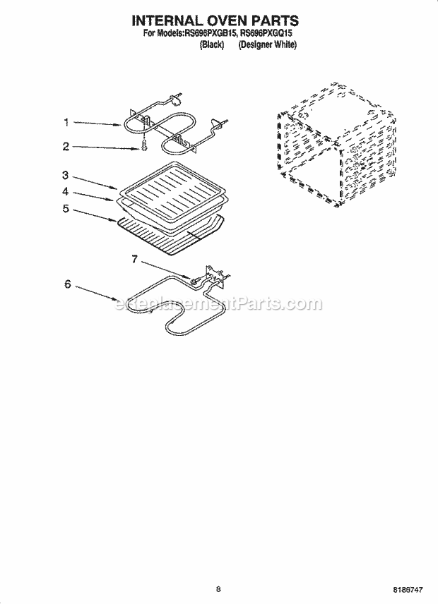 Whirlpool RS696PXGQ15 Drop-in Electric Range Internal Oven Parts, Optional Parts Diagram