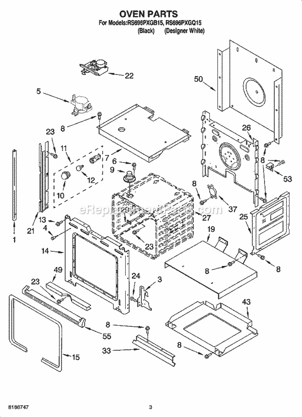 Whirlpool RS696PXGQ15 Drop-in Electric Range Oven Parts Diagram