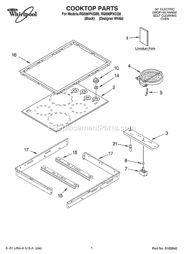 Whirlpool RS696PXGQ8 Electric Range Cooktop, Literature Diagram