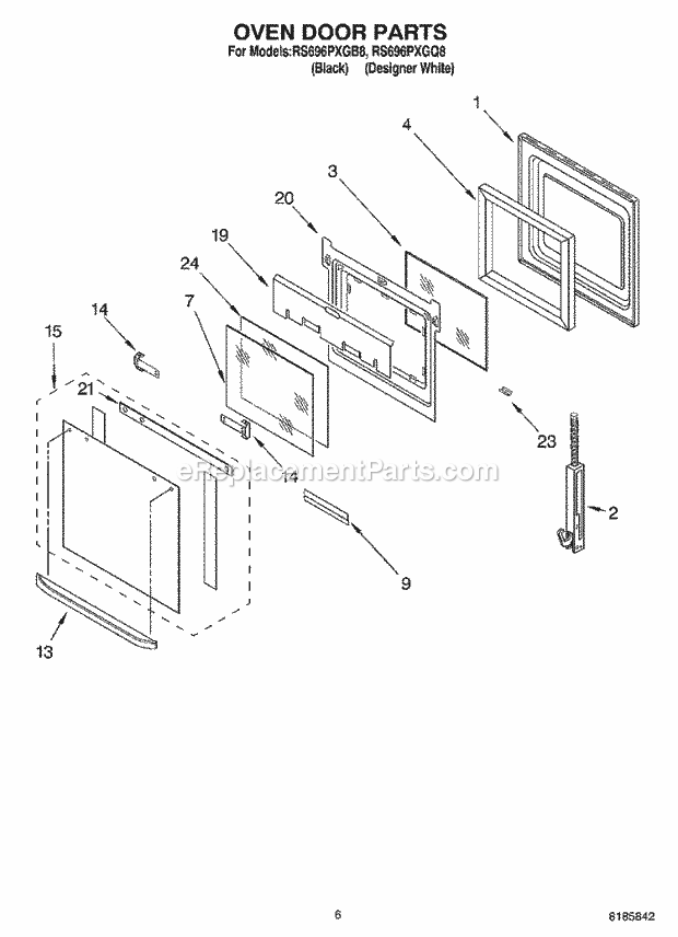 Whirlpool RS696PXGQ8 Electric Range Oven Door Diagram